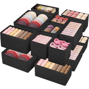 Drawer Clothes Organizer 16-Pack, Black 3 Sizes Underwear Drawer Dividers, Fabric Folding Wardrobe Organizer, Can Store Baby Clothes, Bras, Underwear, Panties, Belts, Socks, Ties, etc.