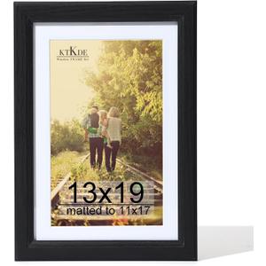 KTKDE 13x19 Picture Frame Real Glass,Poster frame Display Pictures 11x17 with Mat or 13x19 Without Mat, Modern Style Wood Composite Frame,Gallery Wall Frame Wooden Blackbest gift