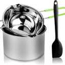 Double Boiler Pot Set, Stainless Steel Melting Pot with Silicone Spatula for Melting Chocolate, Soap, Wax, Candle Making (600ml and 1600ml,Green)