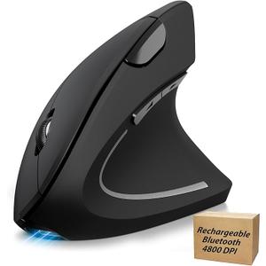 TECKNET Ergonomic Mouse Rechargeable Bluetooth  4800 DPI Vertical Mice 6 Adjustable Levels, Wireless Optical Carpal Tunnel Mouse Right Hand, Multi Device for Laptop, PC, Computer, MacBook  Black