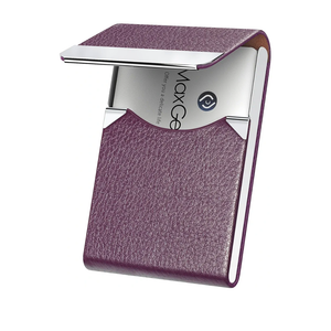 MaxGear Business Card Holder, PU Leather & Stainless Steel Business Card Case for Men or Women, Slim Name Cards Holder RFID Blocking Credit Cards Carrier with Magnetic Closure, Purple