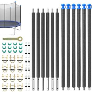 FAHKNS 6PCS Trampoline Replacement Straight/Curved Poles, 8-16FT Universal Enclosure Pole with Foam Sleeve & Hardware, 2 Installation Ways