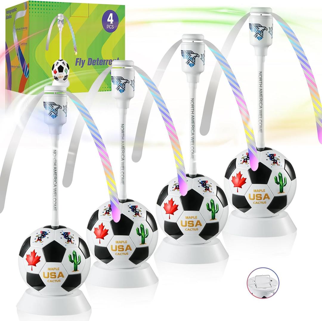 chemotex Soccer Theme Fly Fans for Tables, Table Top Fly Spinner to Keep Flies Away from Food, Outdoor Fly Repellent Fan for World Cup Party Decorations, Birthday Party Decor, BBQ (4)