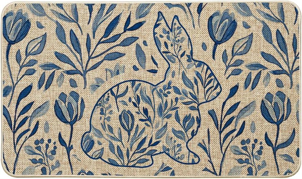 Artoid Mode Rabbit Bunny Flowers Easter Doormat, Home Decor Low-Profile Switch Rug Door Mat Floor Mat for Indoor Outdoor 17x29 Inch (Beige)