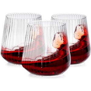Ciaell 30 Pack Plastic Ribbed Wine Glasses - 14 OZ Thicker Origami Stemless Disposable Wine Champagne Whiskey Unbreakable Cocktail Glass, Reusable Wine Cups for Party Wedding Bar Christmas New Year (Clear)