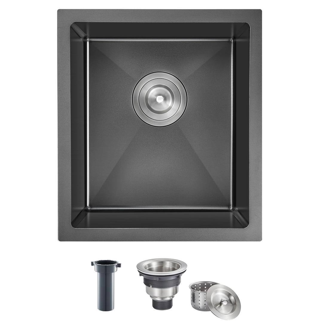MENATT 15"x17" Undermount Single Bowl Bar Sink 304 Black Stainless Steel