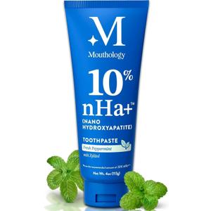 Mouthology 10% Nano Hydroxyapatite Toothpaste (4 Pack, Fluoride Free), Whitening*, Supports Enamel Care*, Appropriate for Sensitive Teeth*, SLS Free, Xylitol nHA Toothpaste Adults, Mint 4oz (USA Made)
