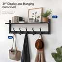 Tatub 29'' Coat Rack Wall Mount with Shelf, Wood Wall Hooks with Storage, Entryway Shelf with 5 Coat Hangers for Bathroom, Living Room, Bedroom, Black