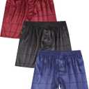 Men's Satin Boxers Pack Silky Boxer Shorts for Men, Silk Feeling Men's Underwear with Button Fly Pajamas Sleep Shorts (XX-Large, Plaid-3 Pack)