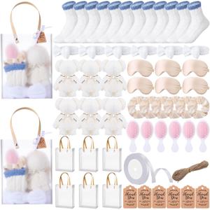 143 Pcs Shower Party Prizes for Game Winners, Guests Party Favors Set with Towels Socks Hair Bands Combs Eye Masks Cards, Spa Gift for Gender Reveal Bridal Showers(White)