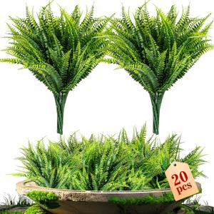 MAQIHAN 20 PCS Fake Fern - Artificial Ferns for Outdoors Faux Ferns for Outdoors Planter Large Outdoor Patio Decor Boston Fern Artificial Plants Faux Greenery Outdoor Porch Decor