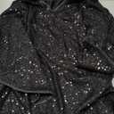 Womens Sequin Top 3/4 Sleeve Sparkly Shirt Glitter V-Neck Dressy Blouse for Evening Party Night (Extra Large, Black)