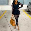 Women's Sexy Mesh One Piece Jumpsuit High Stretch Rave Long Sleeves Clubwear Bodysuit Party Night Outfits (Black)