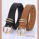 VONMELLI 2 Pack Women's Leather Belts for Jeans Dresses Fashion Gold Buckle Ladies Belt (M: Fit Waist Size 31-36 Inches, A-black+brown)