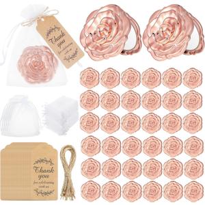 Woanger 36 Set Rose Compact Mirrors Bulk for Quinceanera, Sweet 16, Wedding Party Favors, Bridesmaid Gifts, Thank You Tags, White Organza Bags for Bridal Shower Bachelorette and Guest Gifts(Rose Gold)
