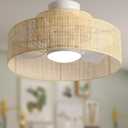 22 Bamboo DC Dimmable Ceiling Fan with Light and Remote Control,Boho Wooden Wicker Cage Rattan Bohemian Tropical Caged Wood Flush Mount Fandelier for Kitchen Indoor Bedroom