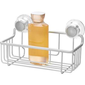 InterDesign Metro Rustproof Aluminum Turn-N-Lock Suction, Bathroom Shower Caddy Basket for Shampoo, Conditioner, Soap - Silver