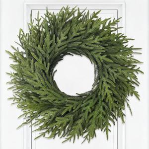 Christmas Wreaths 26" Norfolk Pine Wreath for Front Door, Artificial Christmas Wreaths Faux Green Fake Pine Needles Wreath for Front Door Wall Windows Indoor Outdoor Christmas Decor
