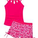 Girls Swimsuit Cutout Bathing Suit Two Piece Swimsuits for Teen Girls Tankini Swimwear Set High Waisted 14Y Pink
