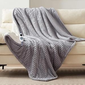 Westinghouse Heated Throw Blanket, Soft Flannel Sherpa Electric Throw with 6 Heating Levels & 2-10 Hours Auto Shut Off, Fast Heating & ETL Certification, Machine Washable, 50x60 Inch, Light Grey