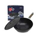 Non-Stick Cast Iron Wok Small Wok Pan with Iron Lid Wodden Handle Suitable for All Stoves, 9" Mini Wok 23 cm