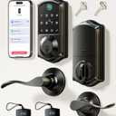 Veise VE017-L Fingerprint Smart Lock with 2 Lever Handles, Keyless Entry Front Door Lock Set, App Control, Electronic Digital Keypad Deadbolt, Easy Installation, Emergency Power Port, Matte Black