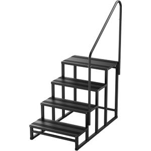 YOLANDO RV Steps with Handrail, 4 Steps RV Stairs w/Handrail for Elderly & Kids, Wide Platform for Hot Tub, Camper, Mobile Home, Porch, Pool, SPA, Pet Stairs, Outdoor and Indoor Use