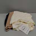 Riyiper 3 Pack Women's 3/4 Length Sleeve Tops Lettuce Trim Ribbed Boat Neck Shirts Half Slim Casual Basic Fitted Tees (X-Large, Black, Khaki, Pricot)