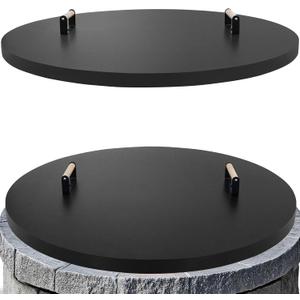 Fire Pit Lid Cover Round - 38" Rust Resistant Powder Coated Steel Firepit Cover or Table with 2 Wooden Handles for Patio Fire Pit, Weatherproof for All Seasons, Fits Fire Pits Up to 36"