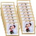 Hoteam 16 Pcs Gold Floating Frames 4 x 4 Inches Glass Photo Frames Vertical Vintage Metal Picture for Wedding Photo Picture Mounting Tabletop Display Office Decor(Gold)
