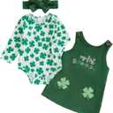 Ayalinggo Valentines Baby Girl Outfit Long Sleeve Romper Onesie Love Heart Overalls Shorts 2Pcs Valentines Day Clothes (3-6 Months, Green St Patricks)