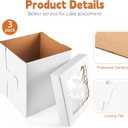 Kucoele 3 Pack 12 x 12 x 12 Inches Tall Cake Boxes with Window, White Tiered Cakes Boxes Disposable Layer Cake Carrier Cardboard Cake Container