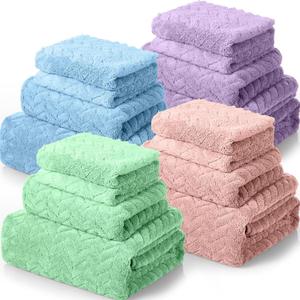 Mixweer 16 Pieces Bath Towels Set Quick Dry Towel Set for Bathroom Included 4 Bath Towels 4 Hand Towel and 8 Washcloths Absorbent Bathing Coral Velvet Washcloth for Shower Spa Hotel (Macaron Color)