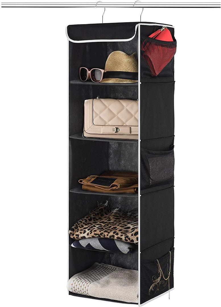 Hanging Closet Organizer, 5-Shelf - Hanging Storage Organizer Shelves for Clothes, Towels, Toys - College Dorm Room, Nursery, & Home Closet
