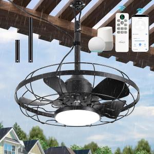 Outdoor Ceiling Fan with Light for Patios, 21" Gazebo Fans Outdoor Hanging, IP65 Waterproof Plug in Ceiling Fan with Alexa/Google/App Control, 3CCT Dimmable 6-Speeds for Patios Porch Pergola