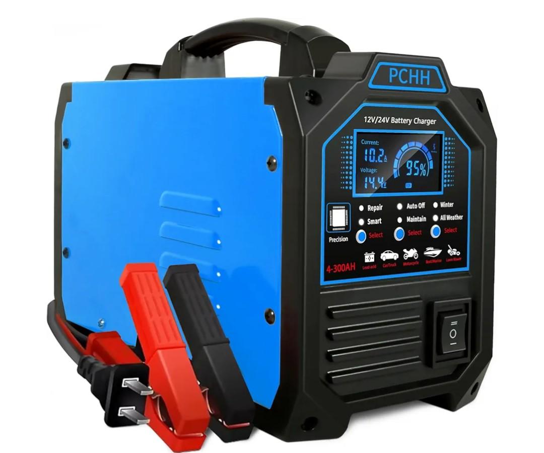 12V 24V Car Battery Charger Heavy Duty, 0-15A Automatic Battery Maintainer, Smart Trickle Charger with Auto Shutoffs, Repair, Winter Mode, for Automotive Car Truck Motorcycle Lawn Mower Boat AGM