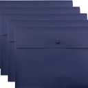 VANRA Poly File Folder Pockets File Jacket Plastic Envelope Flat Document Letter Organizer with Snap Button Closure A4 Letter Size (Pack of 5, Navy Blue)