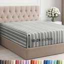 Extra Deep Queen Fitted Sheet - Hotel Luxury Single Fitted Sheet Only - Easily Fits 18 inch to 24 inch Mattress - Ultra Soft, Wrinkle Free with Extra Deep Pockets - Breathable & Comfy - Grey Stripes