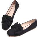 SAILING LU Women's Faux Suede Square Toe Ballet Flats Bowknot Shoes Women Dressy Comfortable Slip-On Loafers Ballerina Flats (Black, M) 41