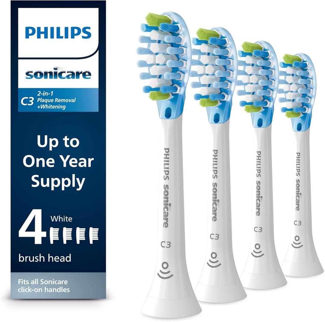 Philips Sonicare Genuine C3 Premium Plaque Control Toothbrush Heads, One Year Supply, 4 Brush Heads, White, HX9044/65 (4 Count (Pack of 1))