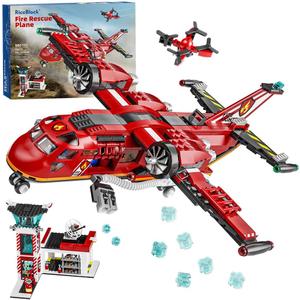 RiceBlock City Fire Rescue Plane Building Sets, Suitble for Kids and Fans of Firefighter Toys, Fun Birthday Idea for Boys and Girls Ages 6+, 691PCS