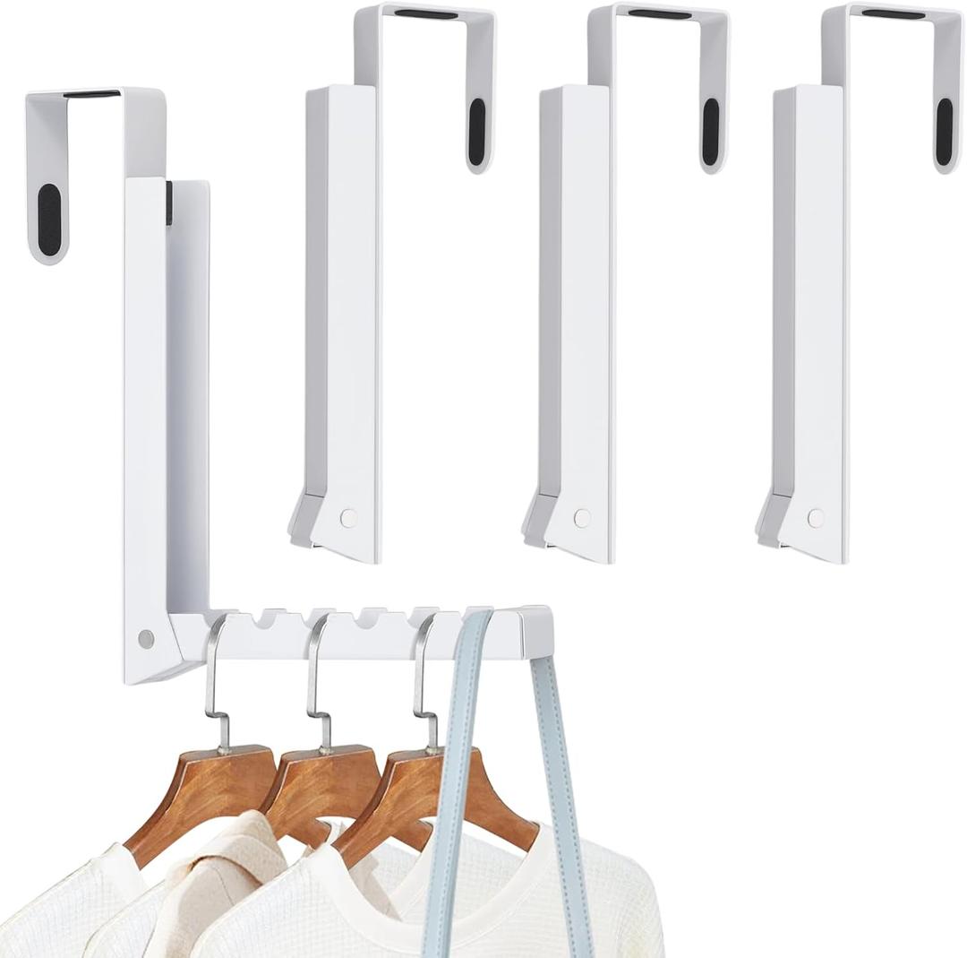 4PCS Over The Door Hanger Folding Over The Door Clothes Drying Rack Folding Hanging Coat Rack Foldable Portable Clothing Hanger Hooks for Laundry Bathroom Bedroom Dorm Travel