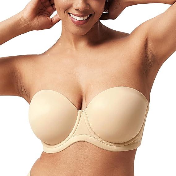 HSIA Strapless Bras for Large Bust Women Convertible Bra for Heavy Breast Strapless Bra Supportive Underwire, Beige 36DD