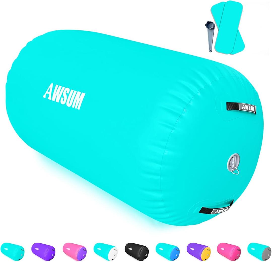 AWSUM 1 PCS Gymnastics Barrel Air Roller Inflatable Tumbling Mat Back Handspring Trainer for Octagon Mat Gym Gymnastics EquipmentNo Electric Pump ((L)47.3"x(Diam)35.4"-No pump, Mint Green)