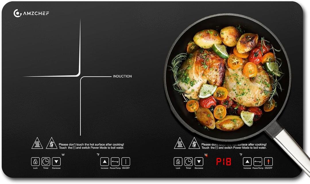 AMZCHEF Double Induction Cooktop, 1800W 2 Burner, ETL Certified
