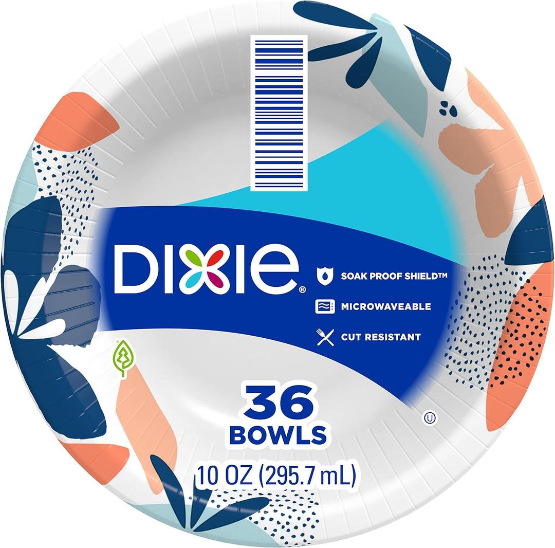 4 x Dixie Small Paper Bowls, 10 Oz, 36 Count, Microwave-Safe, Soak-Proof, Disposable Bowls Great For Snacks, Dessert, And Light Lunch Meals