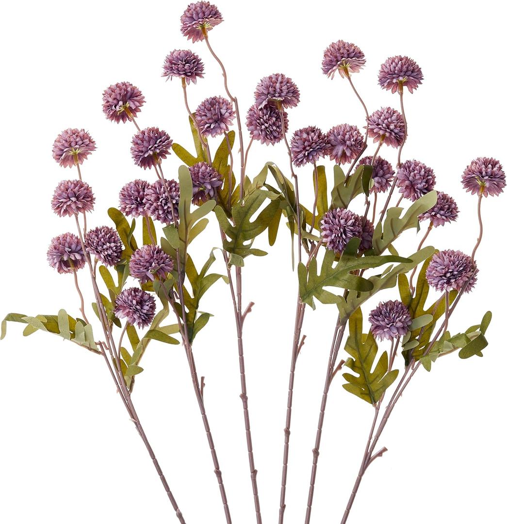 6PC Purple Artificial Chrysanthemum Flowers Silk Mini Pompon Mums Fake Kiku Flower Stems for DIY Bouquet, Wedding Centerpieces Home Table Decor (20 Inch, Purple)