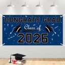 2 x Graduation Decorations 2026 - Blue Polyester Graduation Backdrop - Graduation Party Decorations - Congrats Grad Banner - Graduation Decorations Class of 2026,Graduation Party Favors Supplies Yard Sign