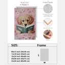 Funny Animal Canvas Wall Art Cute Dog Reading Books In Bed Posters Vintage Trendy Pink Preppy Print Painting Picture Pet Lovers Wall Decor for Girls Bedroom Living Room Bathroom 12x18inch Framed