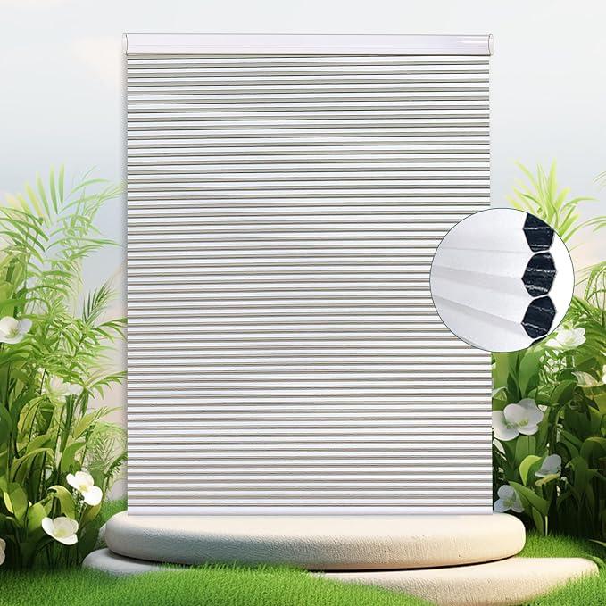 JINHENRUN Cordless Honeycomb Shades, 100% Blackout Honeycomb Shades, Cellular Shade, Suitable for Windows, Offices, and Sliding Glass Doors (WGW100, 33" W x 64" H)